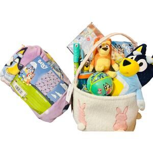 Bluey Easter bundle 50 70 throw ,Bluey pillow ,ball , bubbles , 40 sticker pack